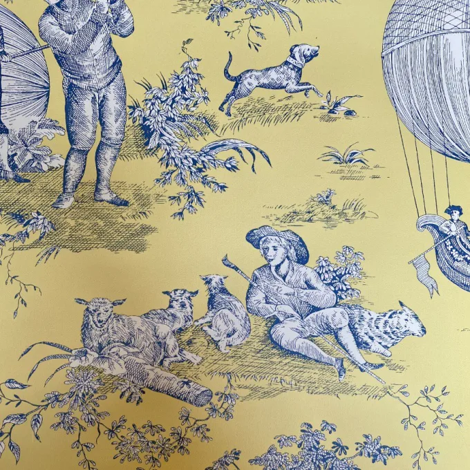 輸入壁紙 フランス製（トワルドジュイ・イエロー/ブルー色）ゴネスの気球