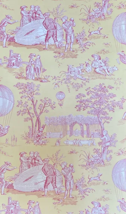 輸入壁紙 フランス製（トワルドジュイ・イエロー/ピンク色）ゴネスの気球